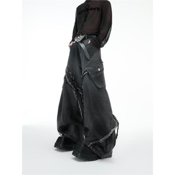 ArguE CulturE擊碎 小眾復古毛邊彎刀廓形牛仔褲立體寬松休閑褲