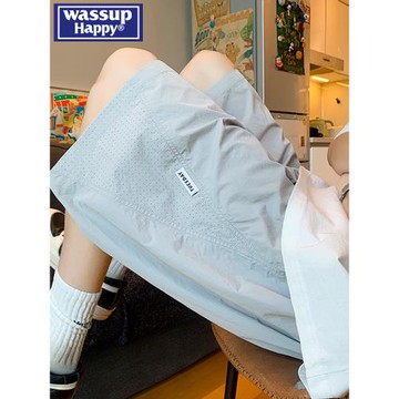 wassup happy網眼冰絲速干短褲男夏季薄款潮牌透氣寬松休閑五分褲