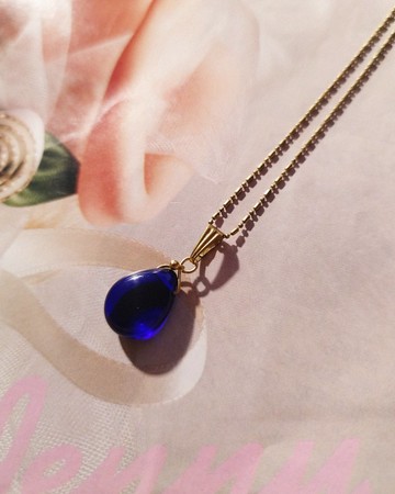 水滴珠吊墜項鍊 - 寶藍 / 可客製長度