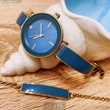 [星晴錶業]AnneKlein手錶,28mm,AN00604寶藍色錶面金色錶殼金色寶藍精鋼錶帶款