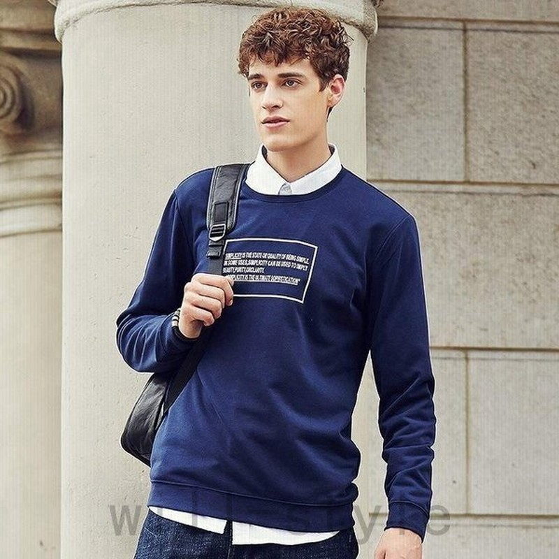 メンズクルーネックスウェットトレーナー長袖ロングスリーブトップスカジュアルファッション男性おしゃれネイビー紺色ｍｌxlxx 通販 Lineポイント最大get Lineショッピング