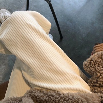 燈芯絨褲子女寬松2021新款秋季直筒高腰闊腿褲休閑拖地褲秋冬