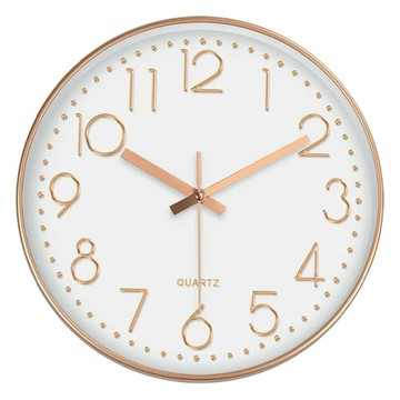 石英掛鐘 ABS+高透光玻璃 12英吋 時鐘精準 靜音  白底玫瑰金