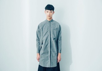 知了 立領長襯衫 (黑/灰) Organic Cotton & Recycle
