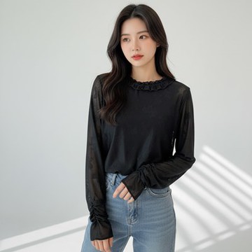 娃娃領疊穿花邊長袖內搭長袖上衣