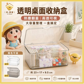 【台灣現貨😊18H內出貨】防塵翻蓋桌面收納盒 高透PET大容量 家庭藥品文具分類 告別雜亂 透明加厚整理盒 辦公室置物