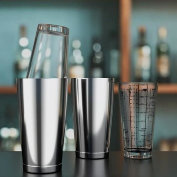 304不銹鋼廳杯套裝美式調酒器shaker雞尾酒搖酒壺跨境玻璃 搖酒器