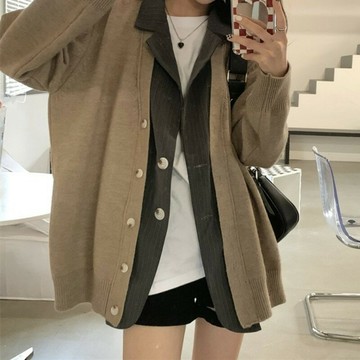 【巴黎精品】現貨+預購 針織外套長袖針織衫-假兩件拼接條紋女外套3色a1cv34