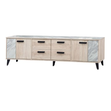 文創集 班斯雙色7尺四抽二門電視櫃-210x40x54cm免組