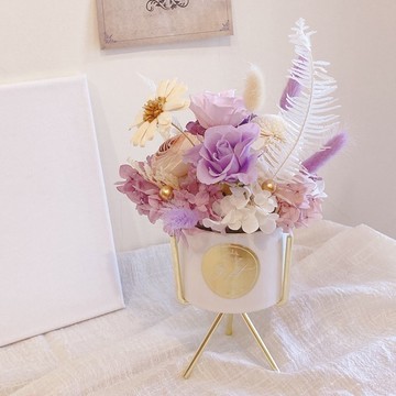 【客製】粉嫩浪漫紫三角永生盆花 / 居家布置