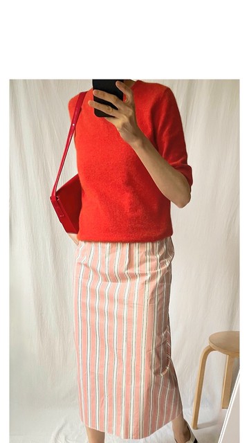 有溫度的毛衣五分袖換季喀什米爾毛衣 西西里血橙紅