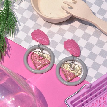 日常碎片粉紫圈圈耳環/ 壓克力耳環