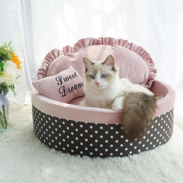 淑女風蕾絲邊貓窩四季通用狗窩貓咪圓窩小貓貓窩靠枕舒適可拆洗