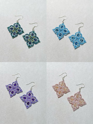 蠟線編織/簍空四瓣花耳環