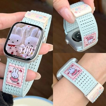 爆款【可愛兔】透氣網孔錶帶 尼龍編織錶帶 磁吸扣 適用 apple watch s11/10/9/8/7/6 蘋果手錶帶