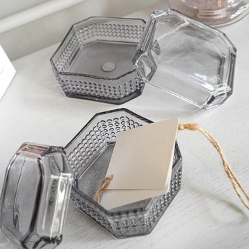 【Hübsch】灰色水晶玻璃儲物罐-2件組 收納罐