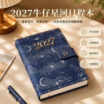 桃園出貨✨ 2027年布面日程本 A5星河灰藍日計劃商務企業團訂手帳本