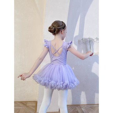 兒童舞蹈服夏季無袖女童練功服考級中國舞幼兒芭蕾舞紗裙紫色純棉