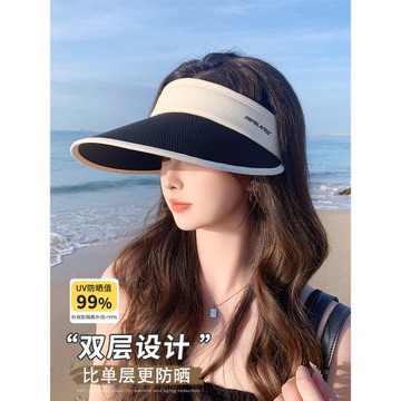 太陽帽女2024新款夏季防紫外線加寬帽檐空頂遮陽帽撞色冰絲防曬帽