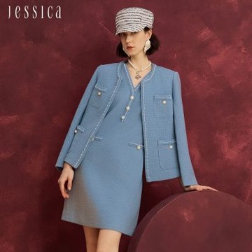JESSICA - 經典法式氣質顯瘦小香風外套254005（藍）
