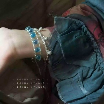🎆限時下殺🎆蓝色串珠叠戴银色手链女小众设计感中式流苏手饰复古高级感配饰 手鏈 情侶手鏈