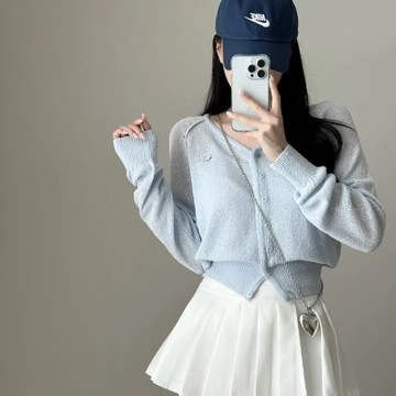 🇰🇷Korea韓國連線·正韓 V領透膚針織外套 針織罩衫 薄外套 小外套 V領外套 透膚外套 夏天外套 韓國女裝