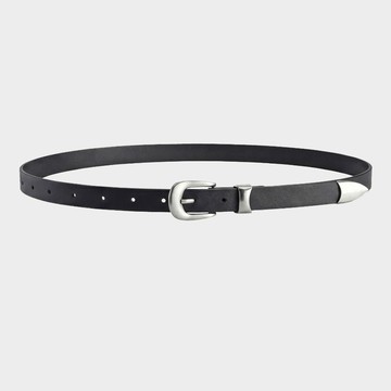 正韓極簡質感霧銀針扣尖頭皮帶 黑色 YUPPIE 預購商品 0615
