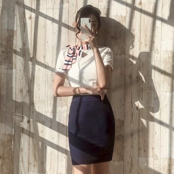 職業裝氣質女神范空姐制服時尚襯衫女復古港味美容師高端職業套裙