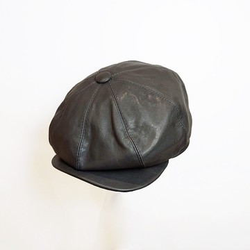 義大利小羊皮手染藍皮革八角帽