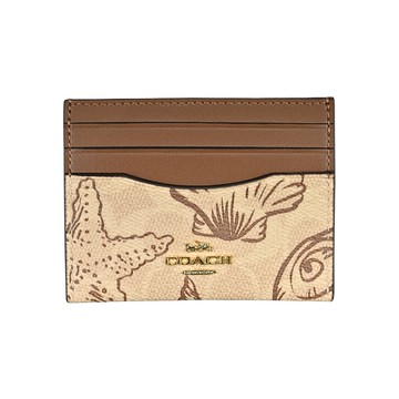 COACH貝殼印花沙色C LOGO PVC雙面名片/票卡夾