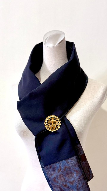 純手作/日本傳統工法十字星星藍黑色拼接幻彩圍巾披肩