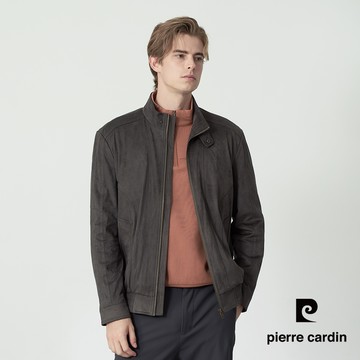 【pierre cardin 皮爾卡登】男款 仿麂皮質感立領外套-灰綠色 (5255762-47)