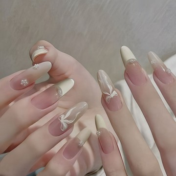 🎀台灣出貨🎀【半手工精致】2025純半手工穿戴爆閃法式指甲貼片氣質學生顯白蝴蝶結高級可拆卸