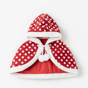 韓國 OZKIZ - 立體雪球點綴連帽斗篷-紅 (Free)