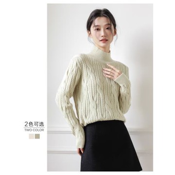半高領麻花毛衣女2025秋冬新款設計感套頭軟糯加厚針織衫打底上衣