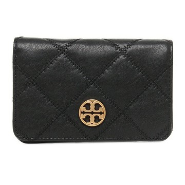 TORY BURCH - 菱格紋羊皮皮革金屬圓標LOGO中夾 (黑)