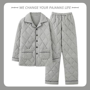 2025年純棉三層加厚夾棉冬季男士睡衣棉襖冬天寬松大碼居家服套裝