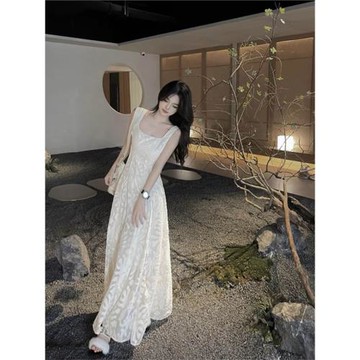 2026新款高個子白色蕾絲吊帶長裙到腳踝超長款連衣裙女夏季加長版