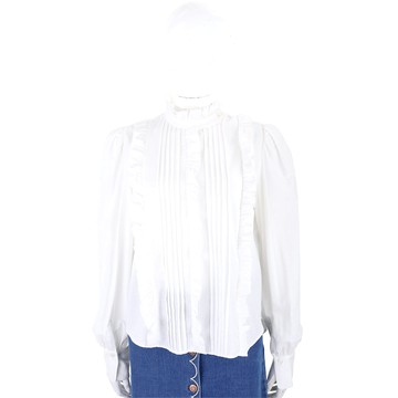 SEE BY CHLOE 荷葉立領法式感米白色壓摺襯衫