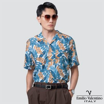 Emilio Valentino 范倫提諾古巴領短袖花襯衫-白
