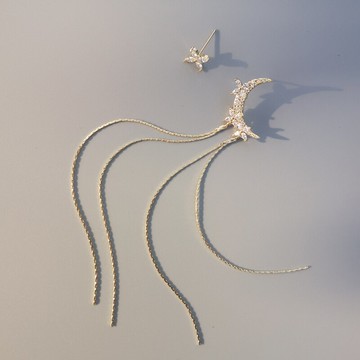 不對稱耳飾超仙流蘇耳環女氣質長款耳墜新款潮網紅個性耳釘1入