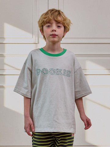 Floral Applique Bio-washed Cotton T-shirt [GREEN]