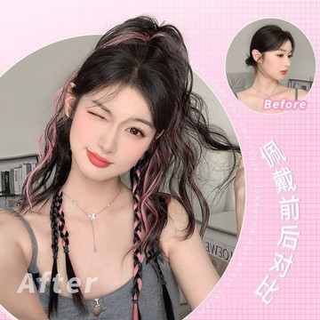 🎇熱銷🎇挑染 拳擊辮 馬尾 多巴胺 女孩 辮子 抓夾 高馬尾 甜酷 拳擊辮 半紮麻花髮