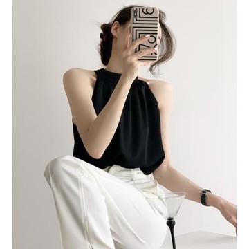 法式小吊帶背心女外穿夏季美背打底西裝內搭挖肩遮肚掛脖雪紡上衣