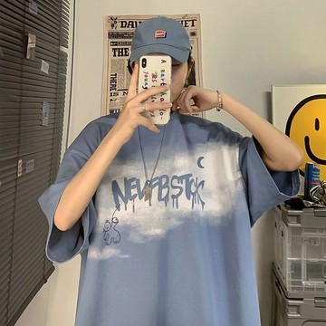 塗鴉短袖T恤男夏季日系大碼半袖寬鬆嘻哈短袖衣服潮牌胖子體恤衫