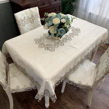 美式餐桌布布藝蕾絲隔熱家用椅子套罩白色飯桌椅套椅墊套裝長方形