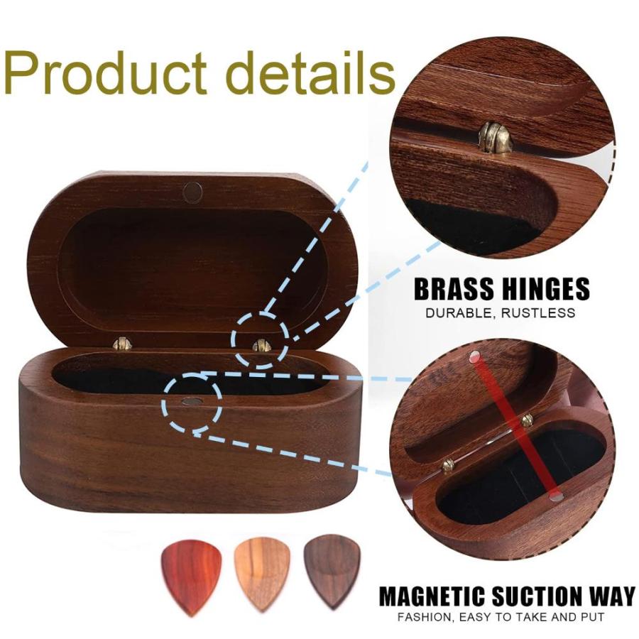 Guitar Pick Holder, Walnut Wood Guitar Pick Case with Wood Pick and Cel