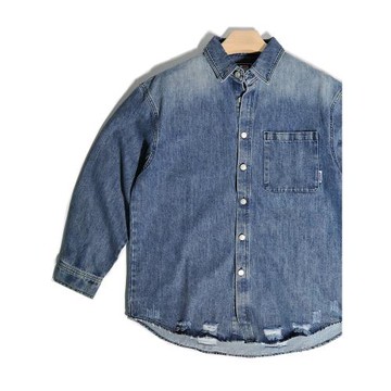 CityBoy美式重磅復古港風街頭破洞寬松廓形工裝牛仔襯衫休閑外套