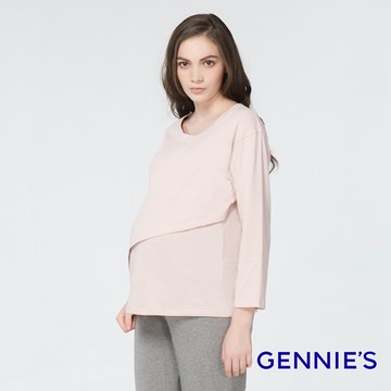 Gennies奇妮 不對稱上掀哺乳上衣(條紋粉TPA45)