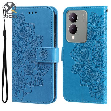 XICCI 翻蓋手機殼適用於 Vivo Y17S/Y33T 4G 手機殼七瓣壓花磁性皮革錢包手機套